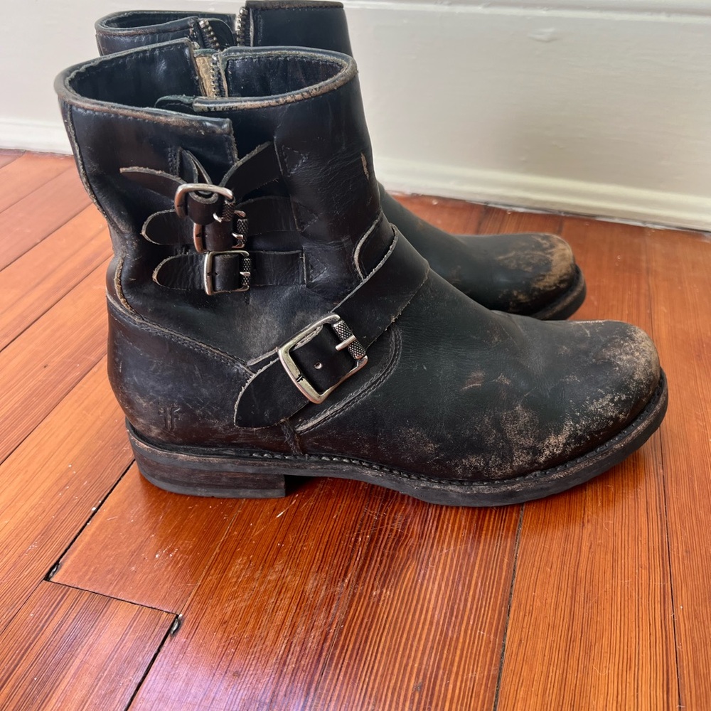 Frye distressed moto boots